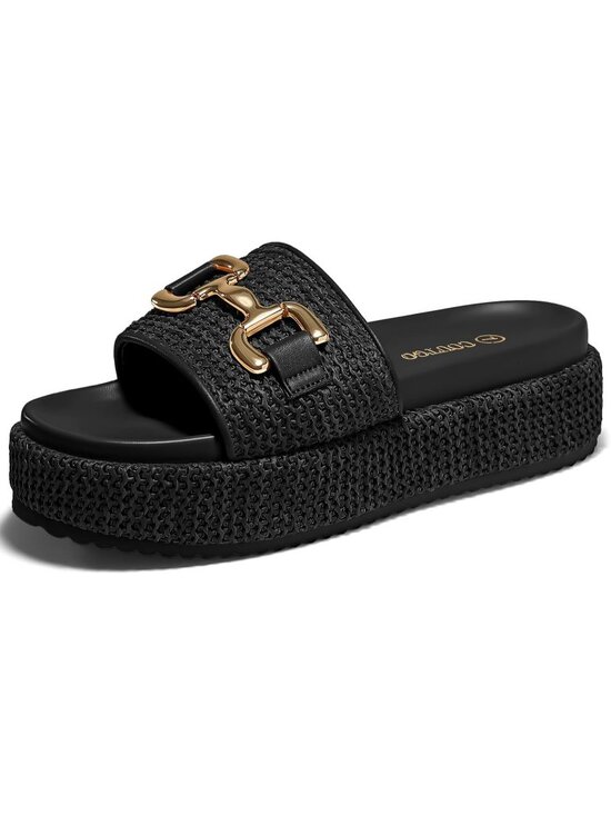 Shoes - Women's Polish Black Comfortable Stylish Beach Style Round Open Toe Sandals